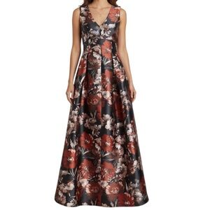 NWT JULIA JORDAN Black & Rust Floral Sleeveless V-Neck Dress Gown Size 4